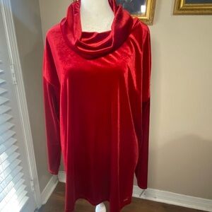 Red Velvet Cowl Neck Womens Top